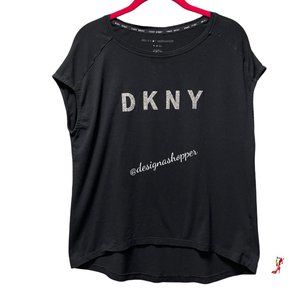 DKNY Black Glitter Logo Short Sleeve Top - SM